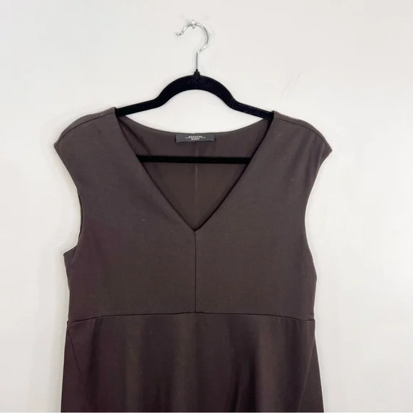 Weekend Max Mara quiet luxury brown jersey knit v neck high low hem midi dress - Picture 6 of 12